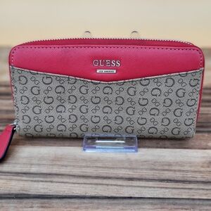 Guess Red & Tan Wallet with Signature Logo Detail & Silver Finishes, NWOT